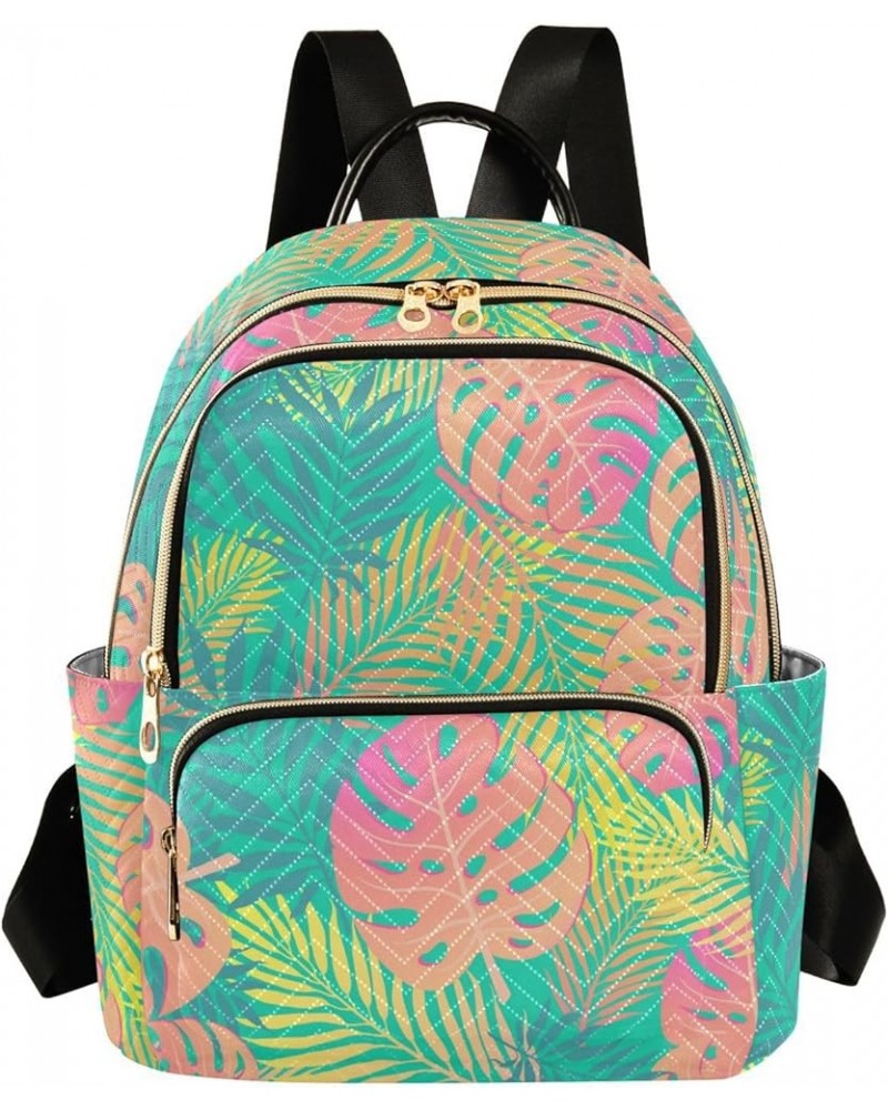 Pink-green Gradient Leaves Fashion Travel Backpack for Women Multi Pockets Lightweight Purse for Women-S Multicolor Small $14...