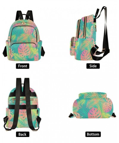 Pink-green Gradient Leaves Fashion Travel Backpack for Women Multi Pockets Lightweight Purse for Women-S Multicolor Small $14...