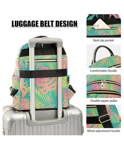 Pink-green Gradient Leaves Fashion Travel Backpack for Women Multi Pockets Lightweight Purse for Women-S Multicolor Small $14...