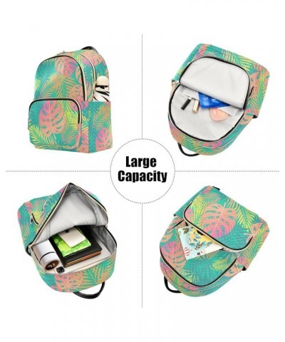 Pink-green Gradient Leaves Fashion Travel Backpack for Women Multi Pockets Lightweight Purse for Women-S Multicolor Small $14...