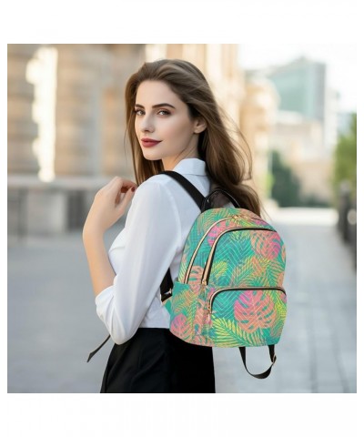 Pink-green Gradient Leaves Fashion Travel Backpack for Women Multi Pockets Lightweight Purse for Women-S Multicolor Small $14...