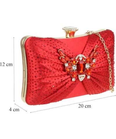 Womens Diamante Brooch Satin Hard Case Clutch Bag Red $42.10 Clutches