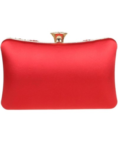 Womens Diamante Brooch Satin Hard Case Clutch Bag Red $42.10 Clutches