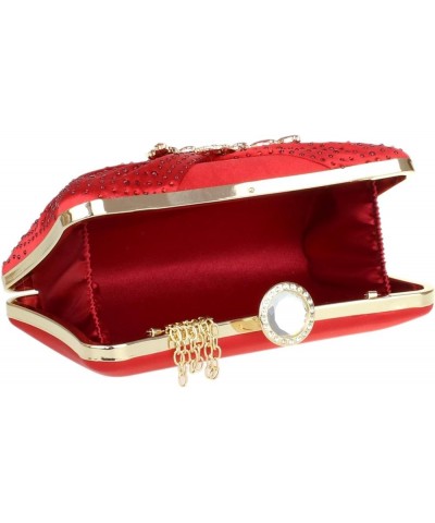 Womens Diamante Brooch Satin Hard Case Clutch Bag Red $42.10 Clutches