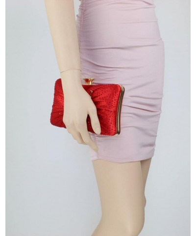 Womens Diamante Brooch Satin Hard Case Clutch Bag Red $42.10 Clutches