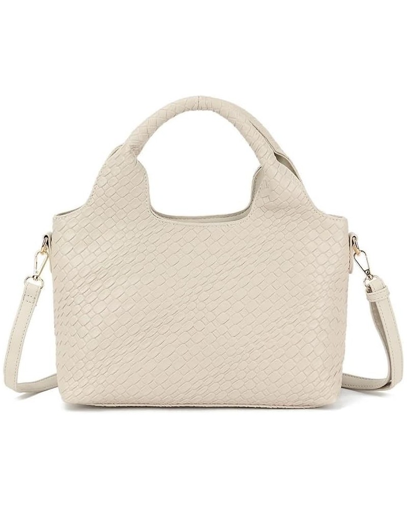 Womens Faux Leather Braided Top Handle Bag Beige $38.67 Handbags