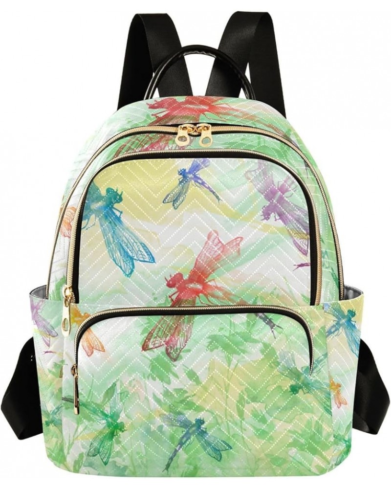 Women Backpack Rainbow Dragonfly Spring Green Anti-Theft Travel Backpack with Luggage Belt Lightweight Handbag Lady Purse Roo...