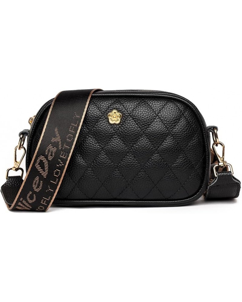 Women Shoulder Bag Fashion Genuine Leather Camera Purse Simple Wide Guitar Strap Casual Elegant Messenger Bags Black $16.32 T...