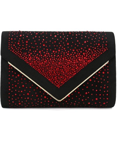 Envelope Purse Formal Faux Suede Clutch Rhinestone Evening Bag for Women Party Handbag Black/Red $19.92 Evening Bags