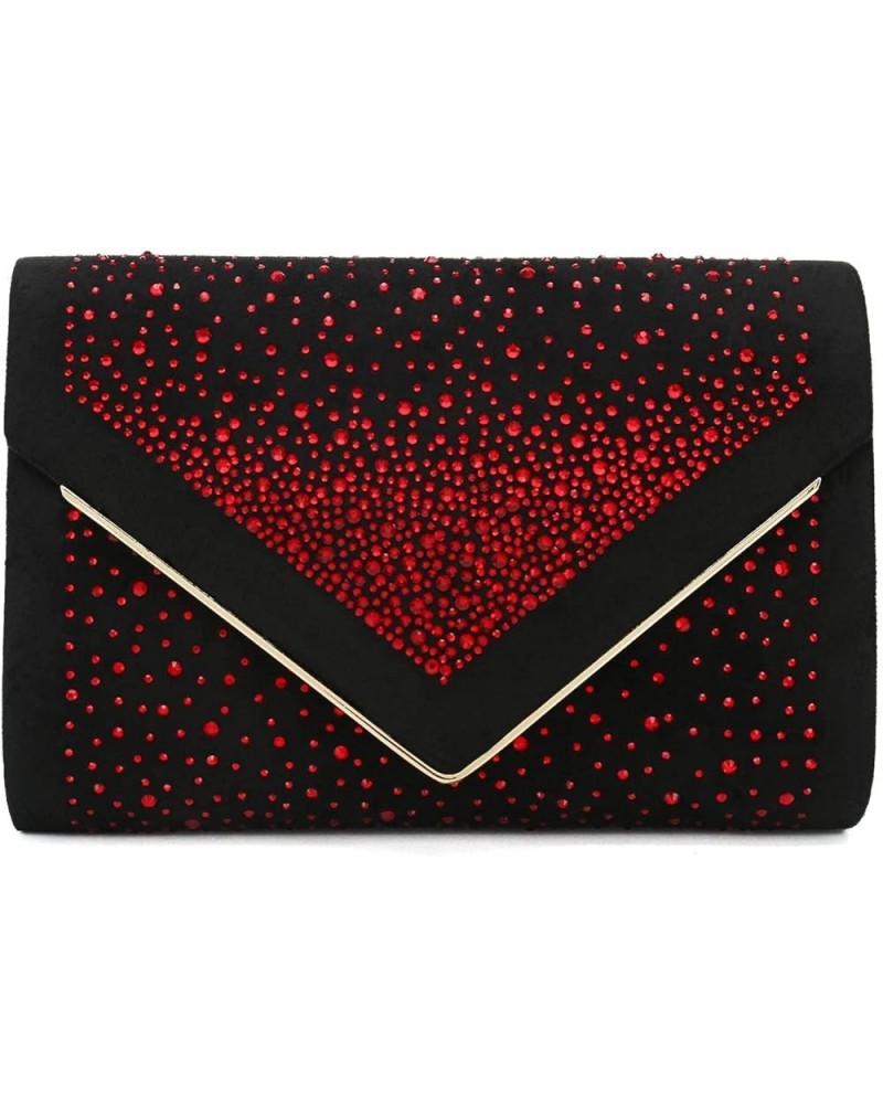 Envelope Purse Formal Faux Suede Clutch Rhinestone Evening Bag for Women Party Handbag Black/Red $19.92 Evening Bags