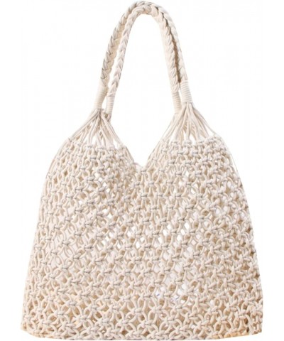 SHAREOIU Women's Cotton Woven Bag Top-Handle Handbags Shoulder Handmade Rope Mesh Beach Bag White $11.09 Shoulder Bags