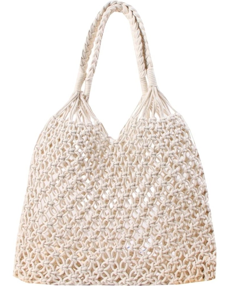 SHAREOIU Women's Cotton Woven Bag Top-Handle Handbags Shoulder Handmade Rope Mesh Beach Bag White $11.09 Shoulder Bags