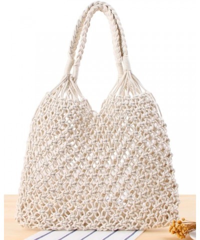 SHAREOIU Women's Cotton Woven Bag Top-Handle Handbags Shoulder Handmade Rope Mesh Beach Bag White $11.09 Shoulder Bags