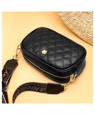 Women Shoulder Bag Fashion Genuine Leather Camera Purse Simple Wide Guitar Strap Casual Elegant Messenger Bags Black $16.32 T...