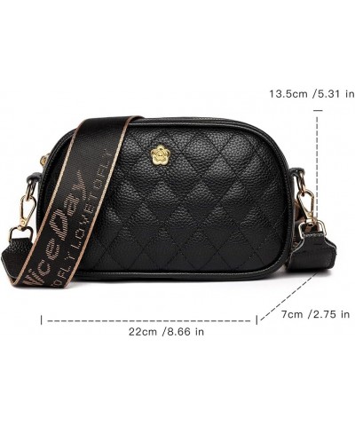 Women Shoulder Bag Fashion Genuine Leather Camera Purse Simple Wide Guitar Strap Casual Elegant Messenger Bags Black $16.32 T...