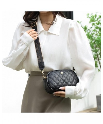 Women Shoulder Bag Fashion Genuine Leather Camera Purse Simple Wide Guitar Strap Casual Elegant Messenger Bags Black $16.32 T...