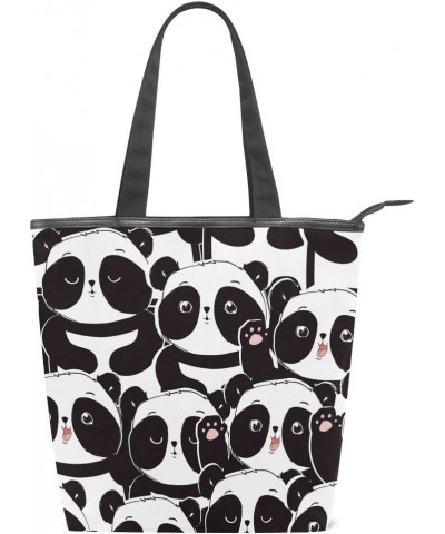 Tote Canvas Shoulder Bag Cute Panda Womens Handbag $12.47 Shoulder Bags