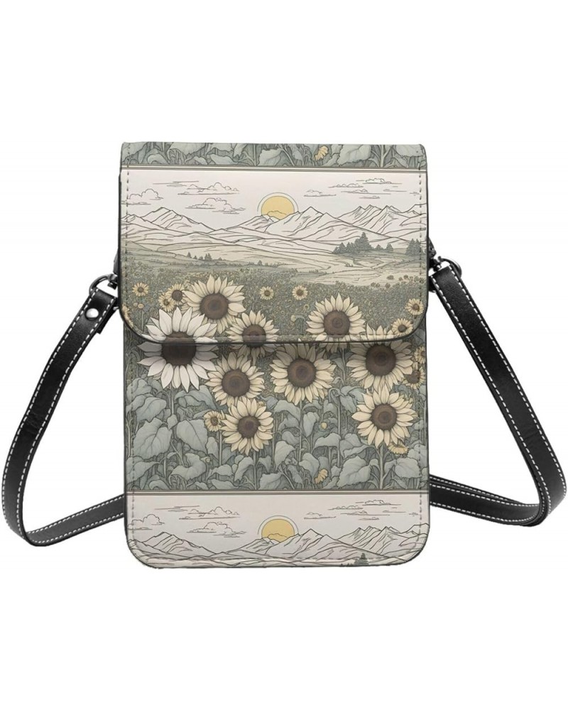 Sunflowers Chamomile Print Fashion Small Crossbody Bags Cell Phone Purse With Credit Card Slots Women Wallet Sunflowers Chamo...