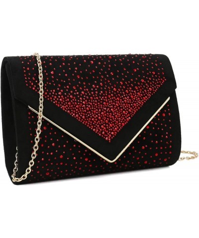 Envelope Purse Formal Faux Suede Clutch Rhinestone Evening Bag for Women Party Handbag Black/Red $19.92 Evening Bags