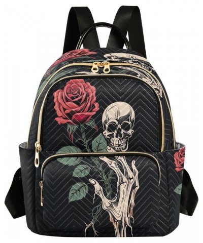 Skull Hand Flower Quilted Backpack for Women Shoulder Bag Purse Travel Bags for Nurse Work Daily S Small $18.28 Backpacks