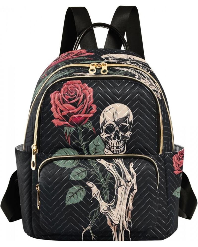 Skull Hand Flower Quilted Backpack for Women Shoulder Bag Purse Travel Bags for Nurse Work Daily S Small $18.28 Backpacks