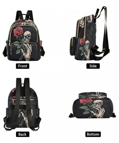 Skull Hand Flower Quilted Backpack for Women Shoulder Bag Purse Travel Bags for Nurse Work Daily S Small $18.28 Backpacks