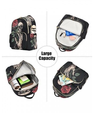 Skull Hand Flower Quilted Backpack for Women Shoulder Bag Purse Travel Bags for Nurse Work Daily S Small $18.28 Backpacks