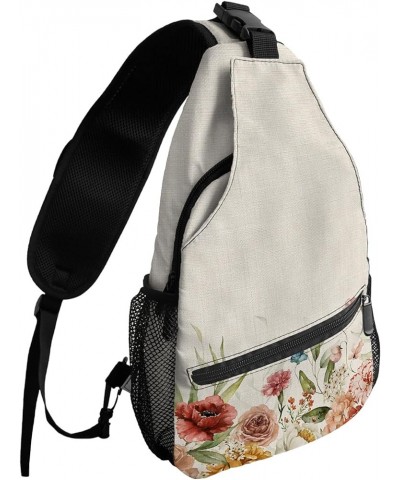 Sling Bag Crossbody Bag for Women Men Spring Red Flowers Rose Floral Green Eucalyptus Waterproof Hiking Backpack Lightweight ...