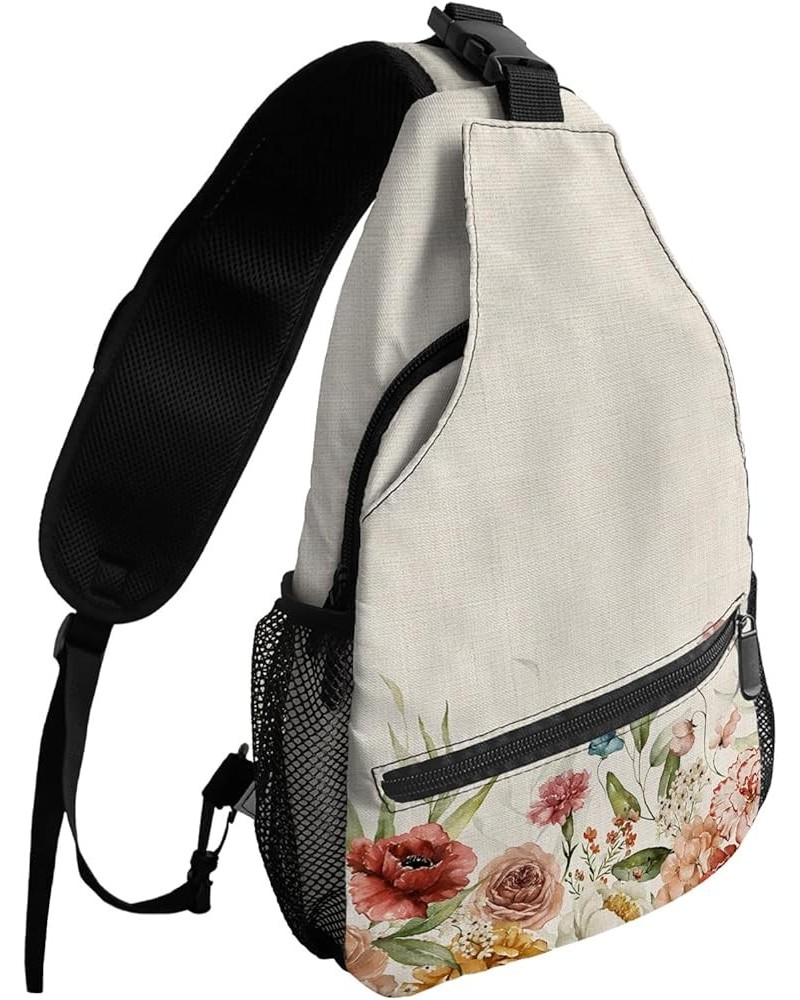 Sling Bag Crossbody Bag for Women Men Spring Red Flowers Rose Floral Green Eucalyptus Waterproof Hiking Backpack Lightweight ...