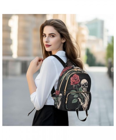 Skull Hand Flower Quilted Backpack for Women Shoulder Bag Purse Travel Bags for Nurse Work Daily S Small $18.28 Backpacks