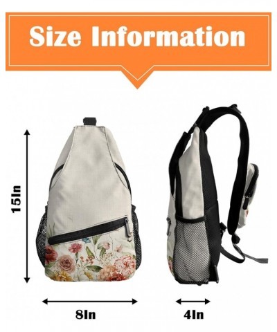 Sling Bag Crossbody Bag for Women Men Spring Red Flowers Rose Floral Green Eucalyptus Waterproof Hiking Backpack Lightweight ...