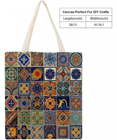 Talavera Tiles Mexican Folk CanvasTote Bag for Women Girl Canvas Shoulder Handbags Cute Large Purse $9.43 Totes