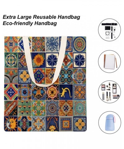 Talavera Tiles Mexican Folk CanvasTote Bag for Women Girl Canvas Shoulder Handbags Cute Large Purse $9.43 Totes