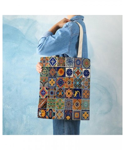 Talavera Tiles Mexican Folk CanvasTote Bag for Women Girl Canvas Shoulder Handbags Cute Large Purse $9.43 Totes