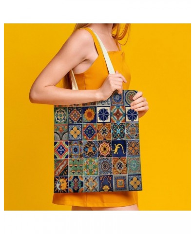 Talavera Tiles Mexican Folk CanvasTote Bag for Women Girl Canvas Shoulder Handbags Cute Large Purse $9.43 Totes