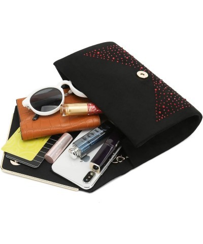 Envelope Purse Formal Faux Suede Clutch Rhinestone Evening Bag for Women Party Handbag Black/Red $19.92 Evening Bags