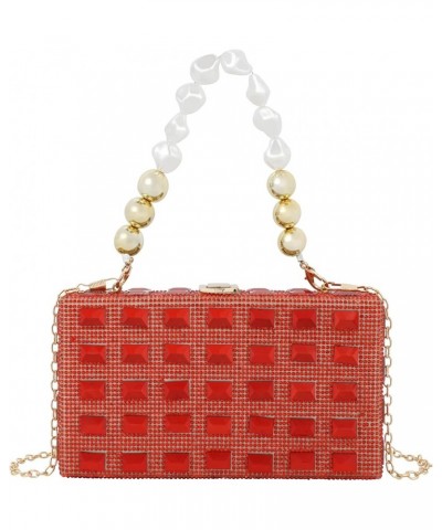 Women Mini Sparkle Rhinestone Evening Clutch Top-Handle Bag Cross-body Bag Rose Red $17.97 Evening Bags