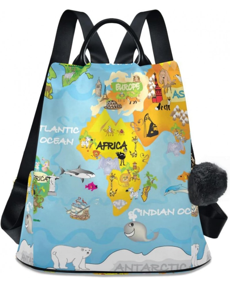 Fun Animal World Map Backpack Purse for Women Travel Bag Anti Theft Back Pack Fashion Shoulder Bag with Adjustable Straps $18...