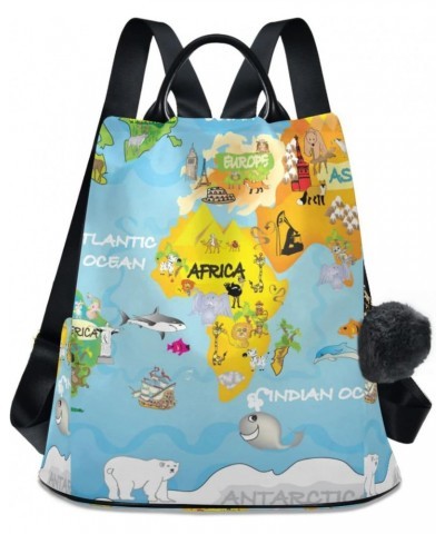 Fun Animal World Map Backpack Purse for Women Travel Bag Anti Theft Back Pack Fashion Shoulder Bag with Adjustable Straps $18...