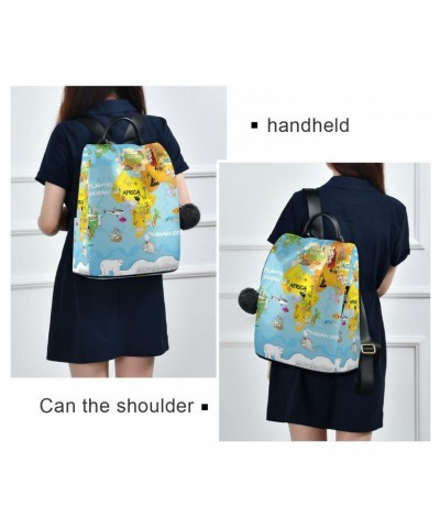 Fun Animal World Map Backpack Purse for Women Travel Bag Anti Theft Back Pack Fashion Shoulder Bag with Adjustable Straps $18...