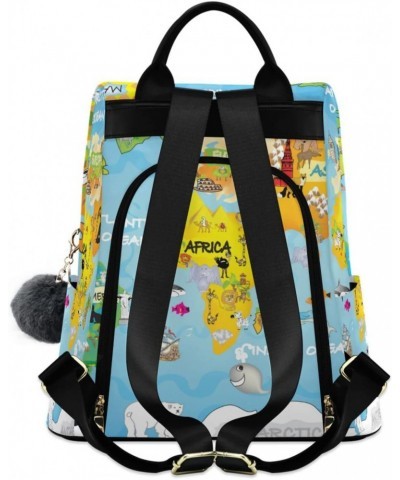 Fun Animal World Map Backpack Purse for Women Travel Bag Anti Theft Back Pack Fashion Shoulder Bag with Adjustable Straps $18...