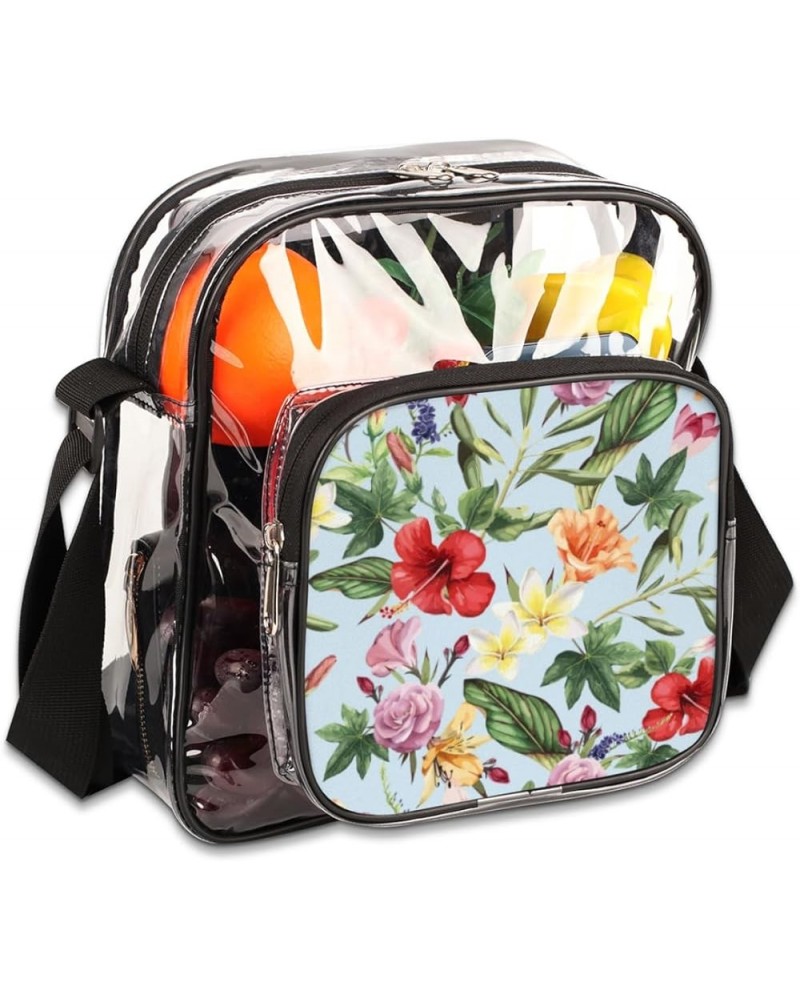 Cute Purple Cake Stadium-Approved Clear Crossbody Bag with Colorful Print Design Tropic Flowers Leaf $9.84 Crossbody Bags