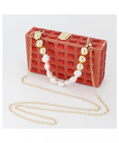 Women Mini Sparkle Rhinestone Evening Clutch Top-Handle Bag Cross-body Bag Rose Red $17.97 Evening Bags