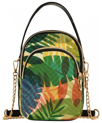 Women Crossbody Handbag Pattern with Tropical Plants and Palm Leaves Quilted Chain Bag $13.77 Crossbody Bags