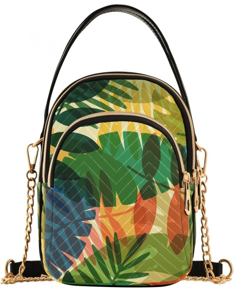 Women Crossbody Handbag Pattern with Tropical Plants and Palm Leaves Quilted Chain Bag $13.77 Crossbody Bags