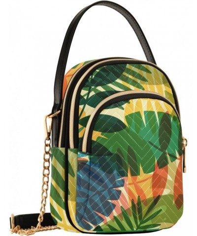 Women Crossbody Handbag Pattern with Tropical Plants and Palm Leaves Quilted Chain Bag $13.77 Crossbody Bags