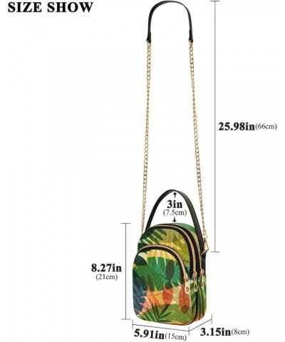 Women Crossbody Handbag Pattern with Tropical Plants and Palm Leaves Quilted Chain Bag $13.77 Crossbody Bags