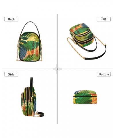 Women Crossbody Handbag Pattern with Tropical Plants and Palm Leaves Quilted Chain Bag $13.77 Crossbody Bags