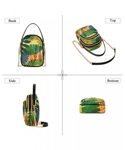 Women Crossbody Handbag Pattern with Tropical Plants and Palm Leaves Quilted Chain Bag $13.77 Crossbody Bags