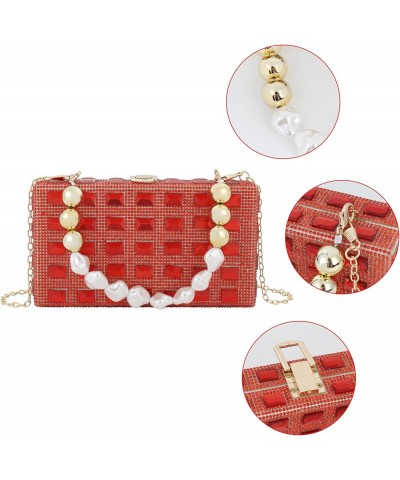 Women Mini Sparkle Rhinestone Evening Clutch Top-Handle Bag Cross-body Bag Rose Red $17.97 Evening Bags